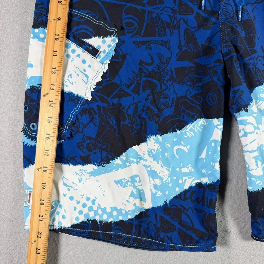 Vintage Quiksilver Mens Blue Graphic Print Board Shorts Size 34 Surf Swim Trunks